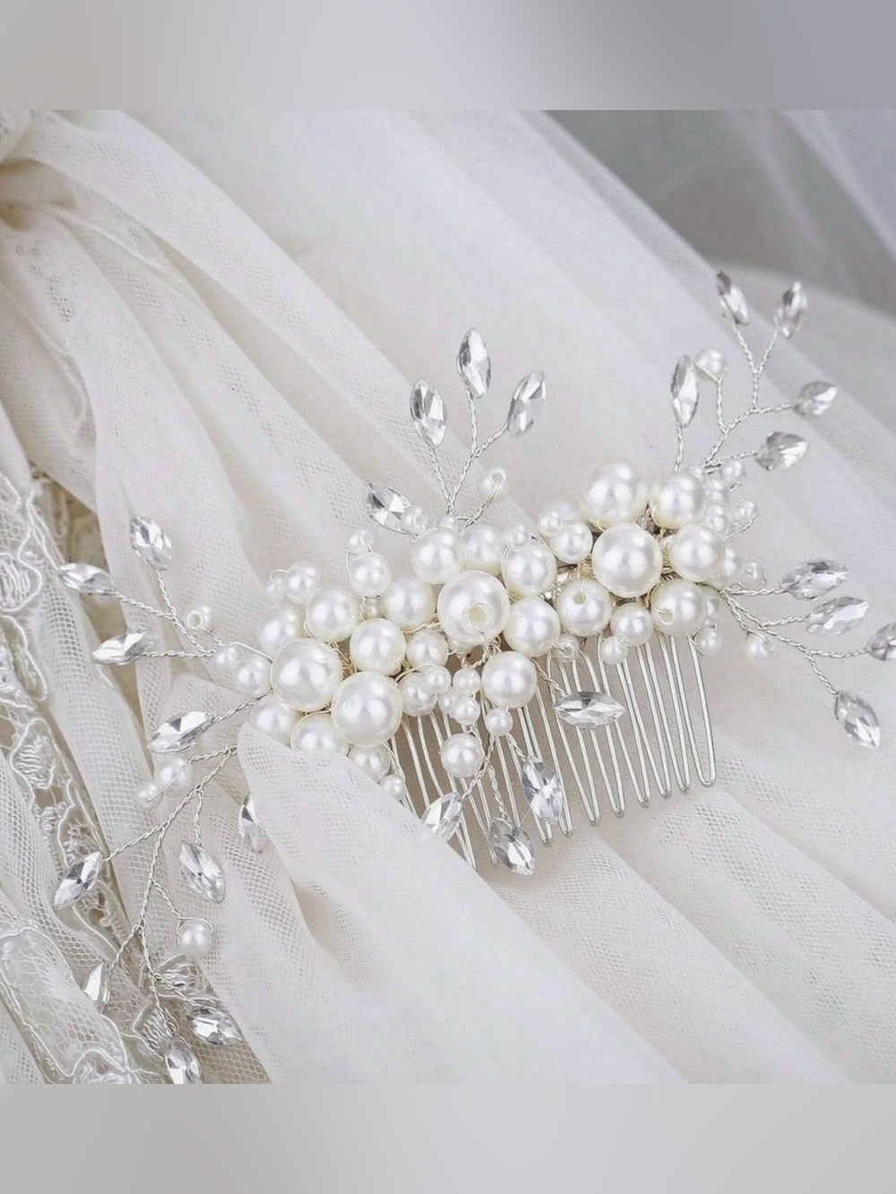 Elegant Pearl & Crystal Bridal Hair Comb - White